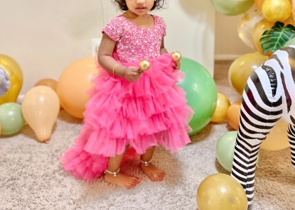 Picture of Pink layered tail gown 6-12M