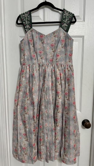 Picture of Cotton grey floral print frock with maggam work hands
