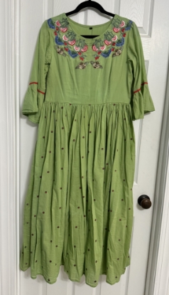 Picture of Mul cotton light green dress with embroidery 