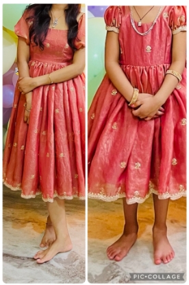 Picture of Tissue organza embroidered mom(32) and daughter(3-4y) party wear dresses