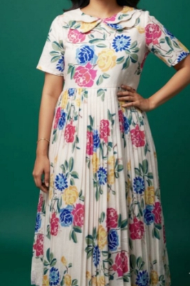Picture of Never worn Chanderi Floral dress with scallop collar