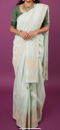 Picture of Pure Desi Tussar Parsi Embroidery Saree with Bridal zardosi work blouse 