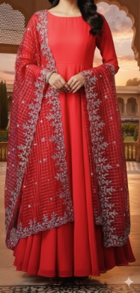 Picture of Pure Georgette long frock with cutwork organza dupatta 