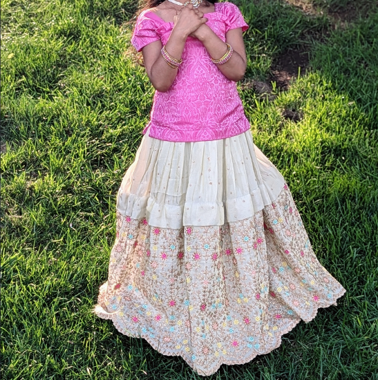 Picture of Pastel pink and cream embroidery lehenga 4-5y