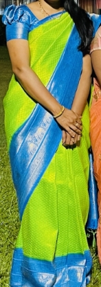 Picture of Beautiful semi pattu saree parrot green with blue