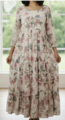 Picture of New Pure Georgette floral print long frock with maggam work 