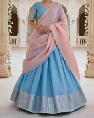 Picture of Mangalgiri Silk Lehenga with Tissue Duppata