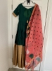 Picture of Bottle Green Long Frock with Pichwai Dupatta