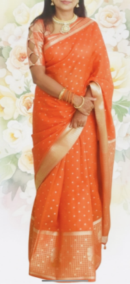 Picture of New Fanta Orange color Pure Chanderi Pattu saree 
