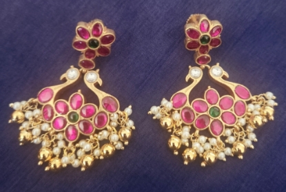 Picture of Brand new Dual peacock &flower style jadau kundan earrings