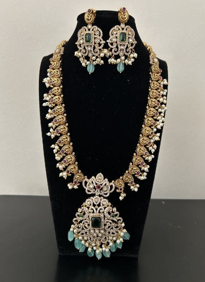 Picture of Moissanite long haaram with earrings 