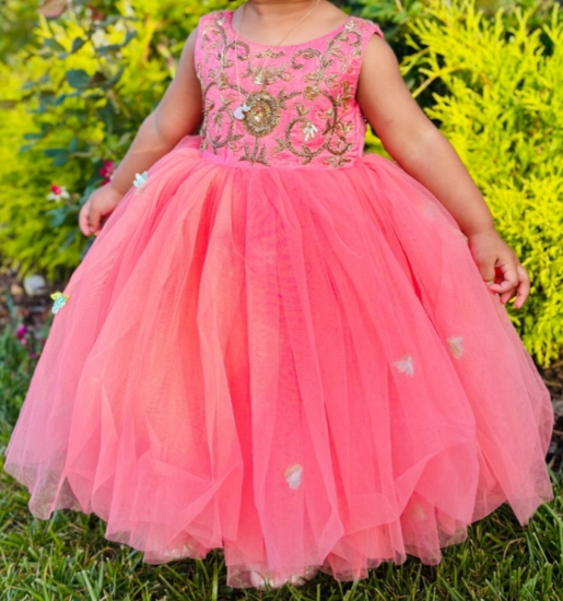 Picture of Peach Maggam work Party frock 1y