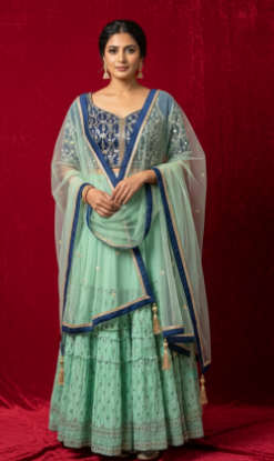 Picture of Gazal Dark and Light Green Girls Lehenga Choli