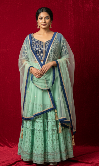 Picture of Gazal Dark and Light Green Girls Lehenga Choli
