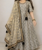 Picture of Long Silk cotton Anarkali with designer dupatta