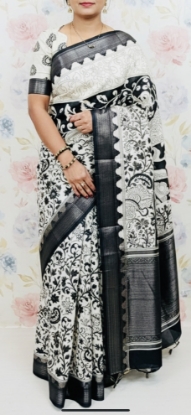 Picture of Pure Kanchi Kalamkari Pencil drawn pattu saree with blouse