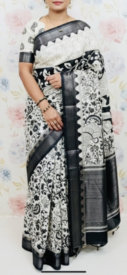 Picture of Pure Kanchi Kalamkari Pencil drawn pattu saree with blouse