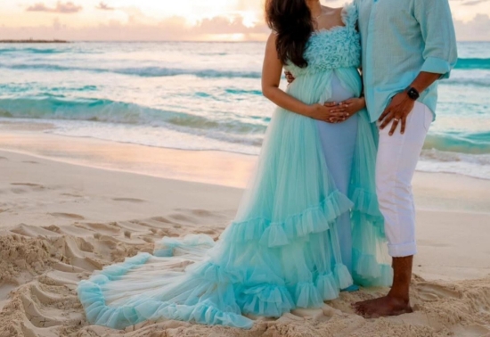 Picture of Maternity baby blue photoshoot dress