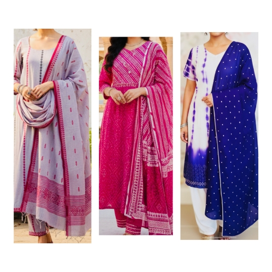 Picture of Triple Combo : Pure Cotton : 3 Pc Kurthi Sets 