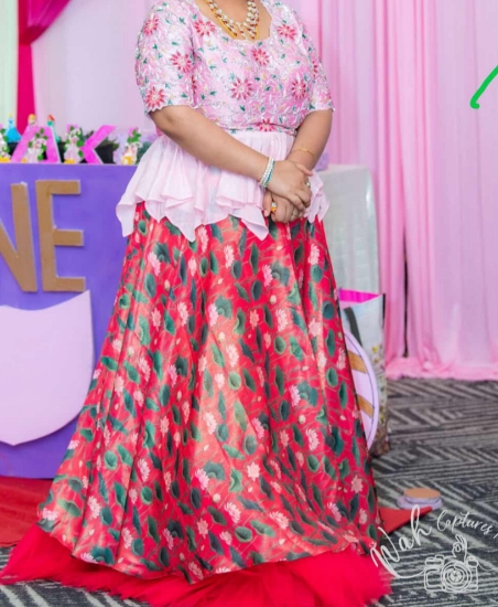 Picture of Organza kalamkari lehanga with peplum top