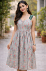 Picture of Cotton grey floral print frock with maggam work hands
