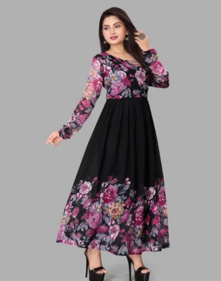 Picture of Beautiful black floral long gown XXL size 