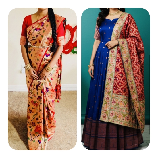 Picture of combo : Paithani saree & Pattu frock w/patola dupatta 