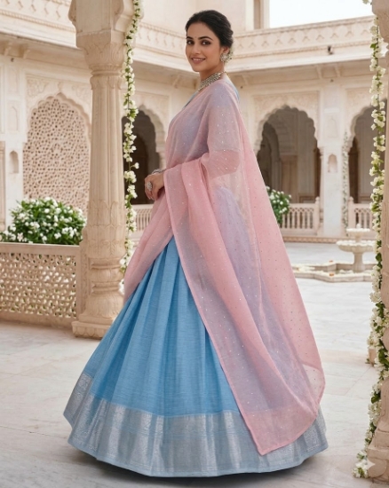 Picture of Mangalgiri Silk Lehenga with Tissue Duppata