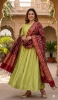 Picture of never worn Parrot Green Anarkali with red patola dupatta