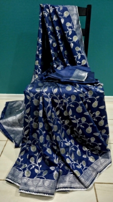 Picture of New royal blue banarasi soft silk saree