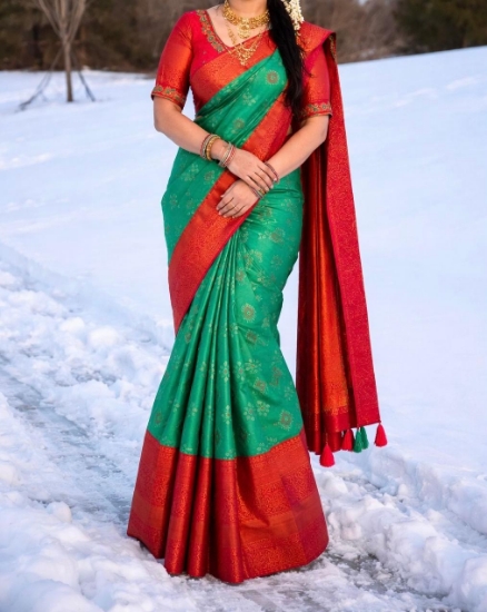 Picture of Semi Patola saree with big kanchi border and customized maggam work blouse