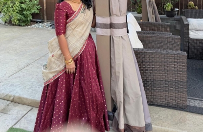 Picture of Pure Chanderi pattu Lehanga with hand painted madhupani duppatta