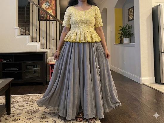 Picture of Georgette grey lehenga with peplum blouse