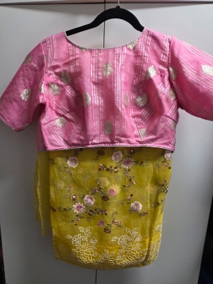 Picture of Yellow embroidered Organza saree with customized blouse