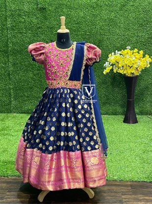 Picture of Blue frock with maggam work 4-6y