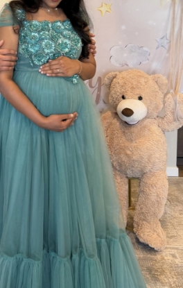 Picture of Teal designer maternity dress