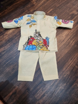 Picture of pure silk tanjore painting kurta 0-3M