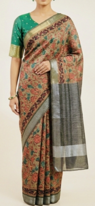Picture of Tussar silk saree with vairaoosi blosue