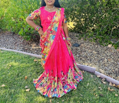 Picture of  Kalamkari silk crushed lehenga 6-8y