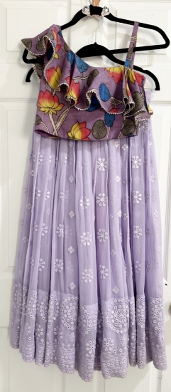 Picture of Lilac Chikankari Crop top and skirt 6-7y