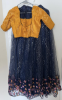 Picture of Combo: Teal blue lehenga with velvet crop top and Navy blue netted lehenga with benaras blouse