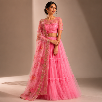 Picture of Partywear lehanga croptp set with duppata