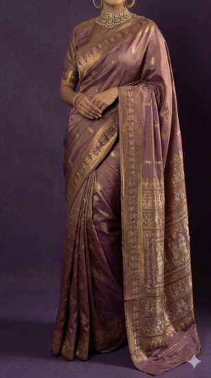 Picture of New-Elegant mauvy brown dual tone & Gold Silk Saree with Matching Blouse