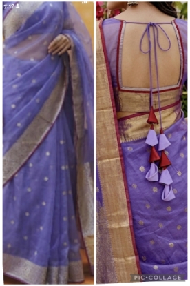 Picture of Lavender and red pure chanderi saree with custom made blouse 