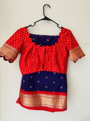 Picture of Elegant Purplish-Blue Semi Paithani Saree Featuring a Stunning Red Blouse