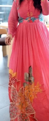 Picture of Pure Chinnon Leheriya dress with cutdana work