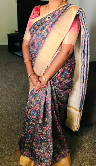 Picture of Grey gold printed saree