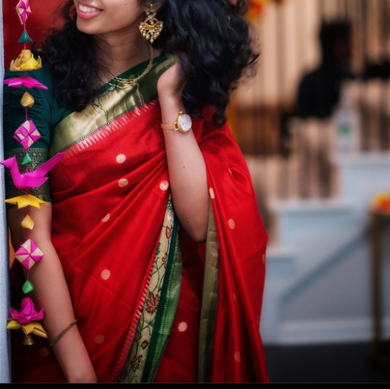 Picture of Semi paithani tomato red color saree