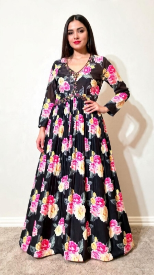 Picture of PL742 Black chinnon alia cut frock 