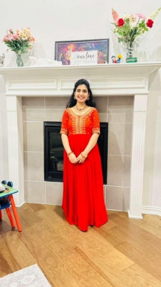 Picture of PL744 red maggam work frock